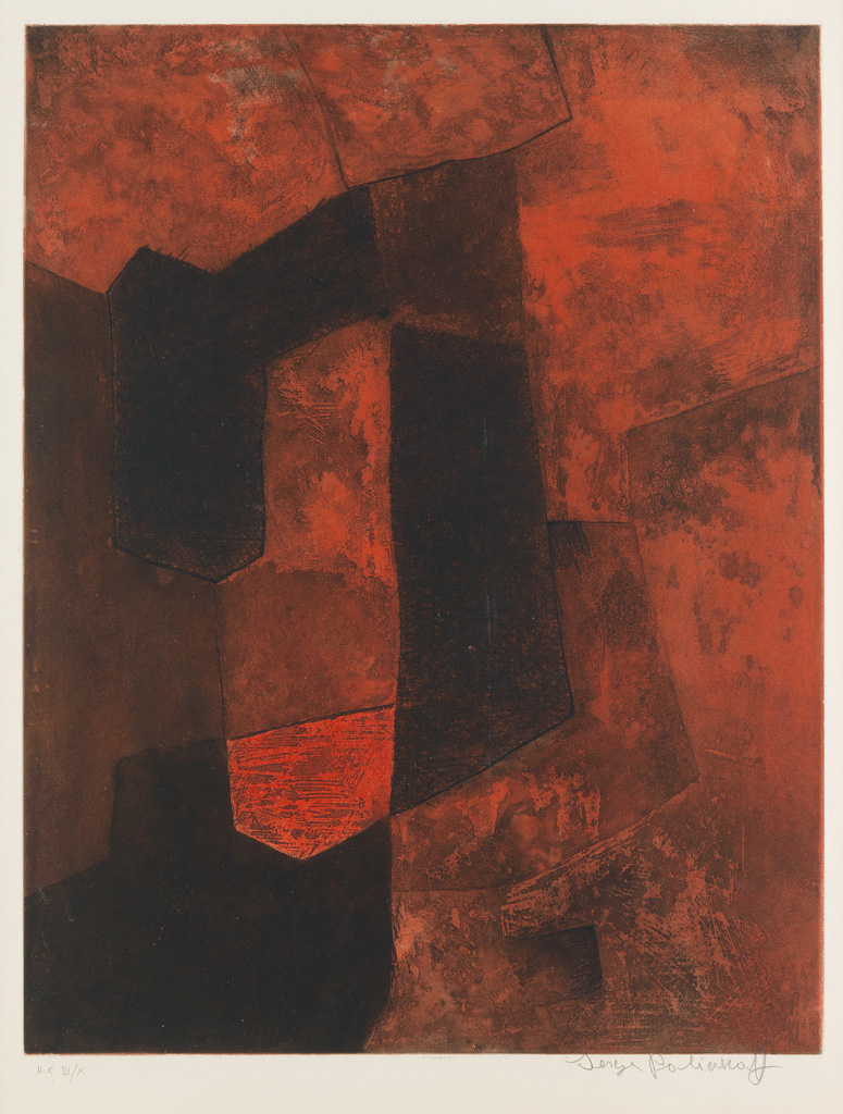 SERGE POLIAKOFF Composition brune et rouge.